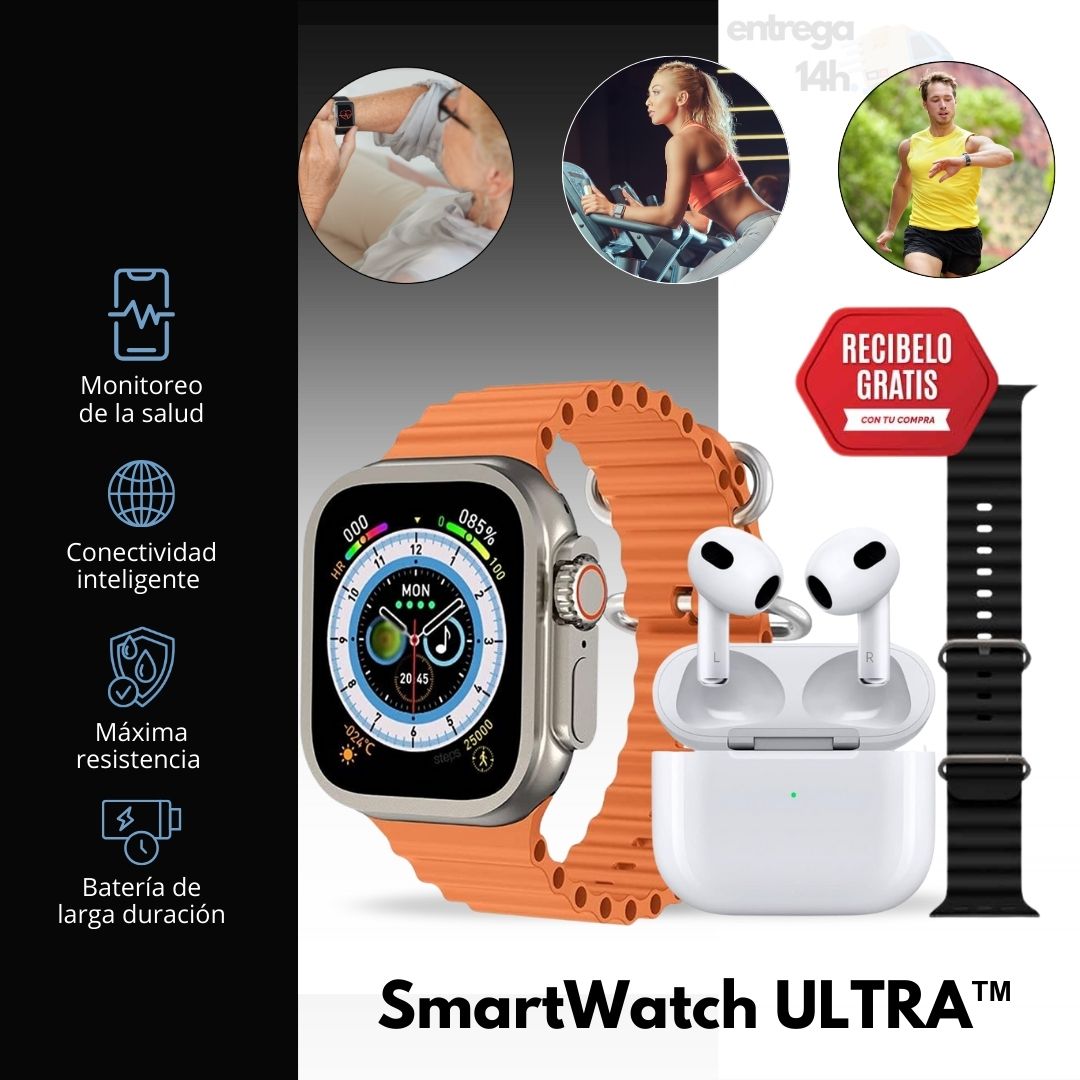 SmartWatch ULTRA 8™ + Auriculares Inalámbricos PRO 2ª generación