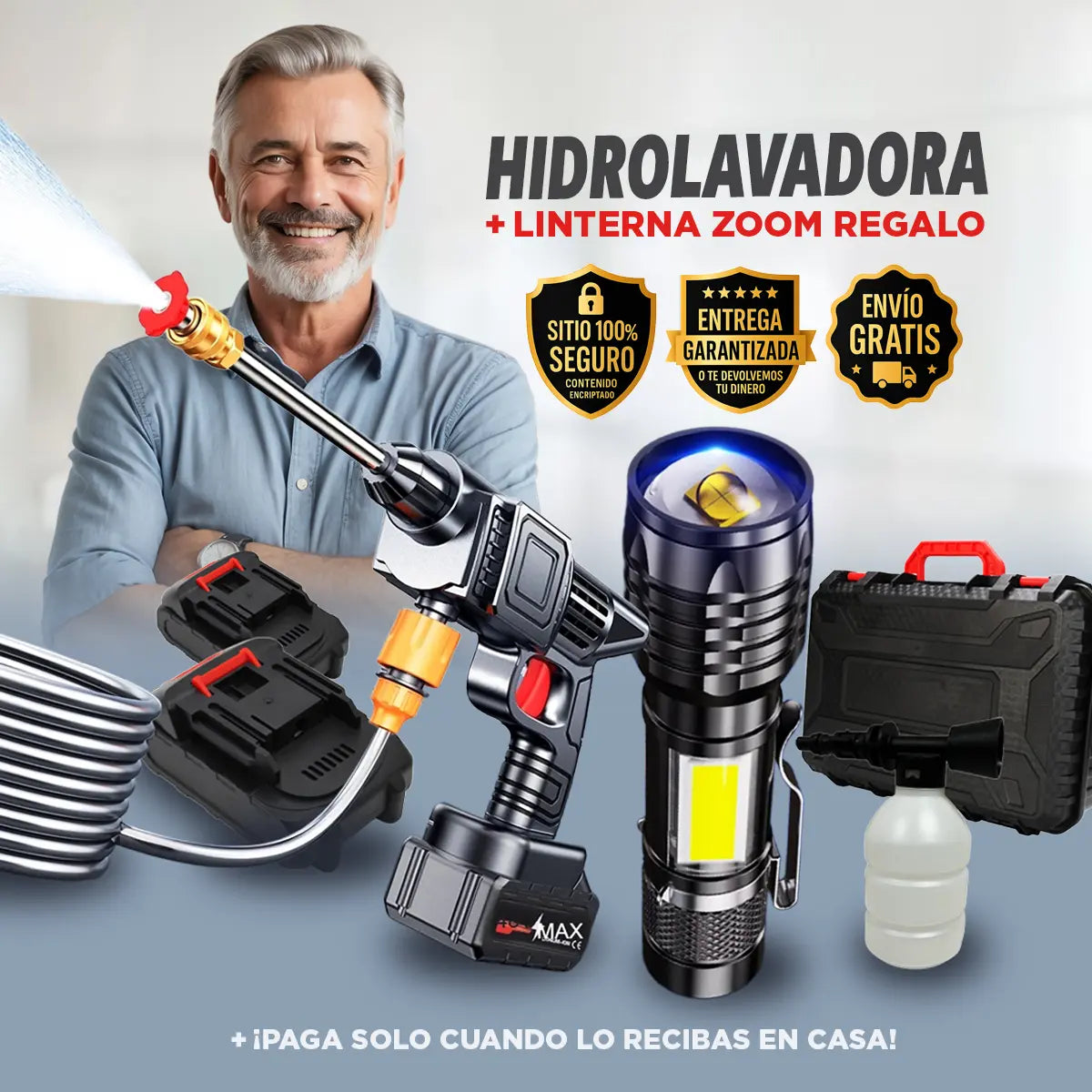Hidrolavadora DOBLE Bateria Inalámbrica + Linterna Gratis